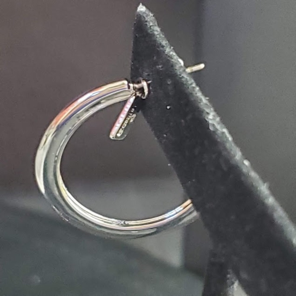 Coach Silver Tone Signature Charm 3/4 Hoop Earrings New with Tags C9478 - Picture 5 of 9